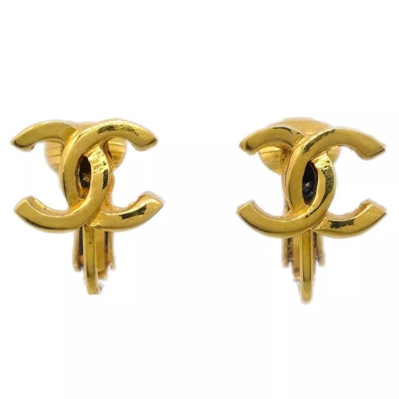 Chanel CC Earrings Clip-On Gold - Picture 1 of 9